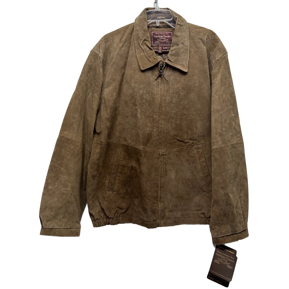 American Classics Mens Size XL Colebrook Brown Leather Full Zip Bomber Jacket